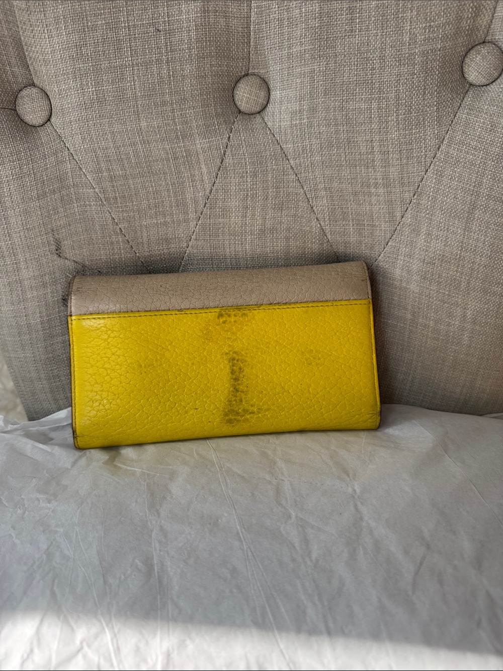 kate spade Two-Tone Pebble Leather Clutch in Taupe and Yellow - Picture 2 of 3